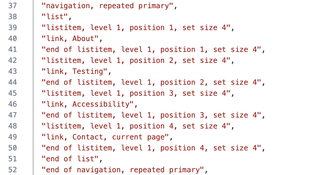 Guidepup screenreader output json report
